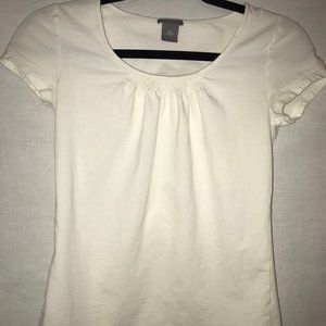 Ann Taylor White Gathered Neck Short Sleeve